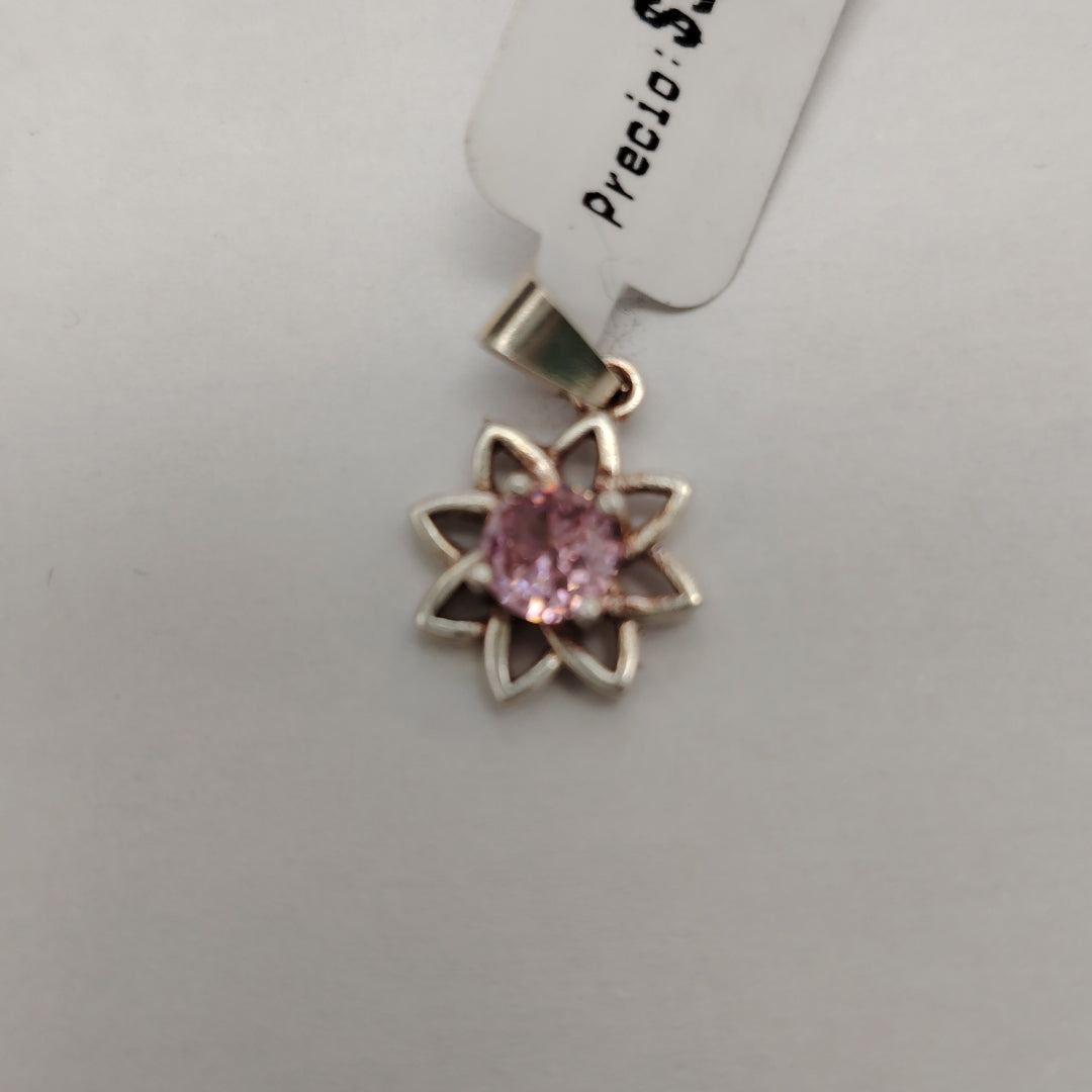 DIJE FLOR CON PIEDRA ROSA PLATA .925 2.1 GR (NUEVO)