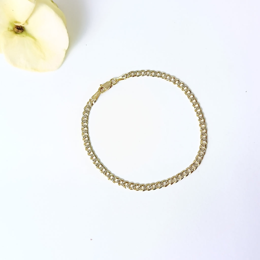 PULSERAS TEJIDO BARBADA DIAMANTADA ORO 14K 18 CM 3.1 GR (NUEVO)