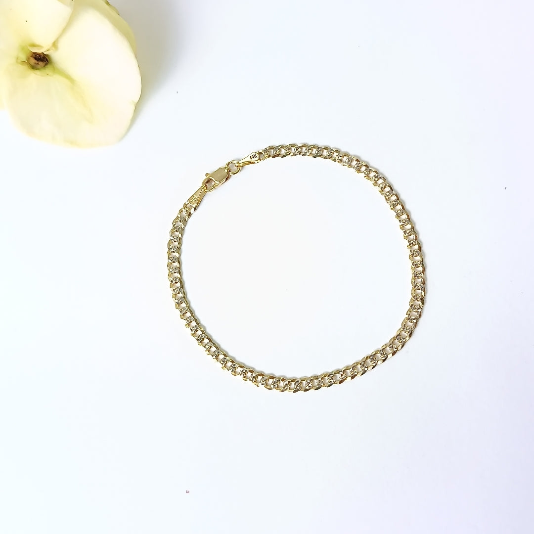 PULSERAS TEJIDO BARBADA DIAMANTADA ORO 14K 18 CM 3.1 GR (NUEVO)
