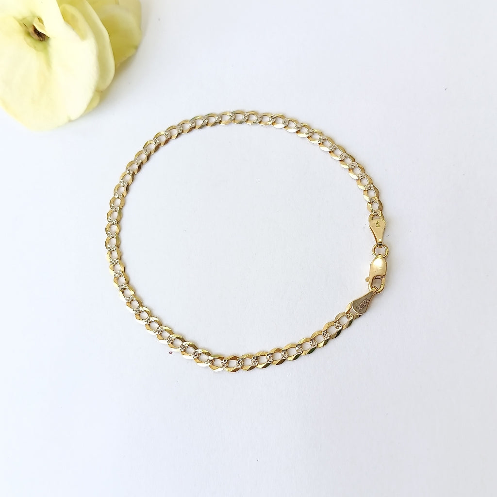 PULSERAS BARBADA DIAMANTADA ORO 14K 21 CM 3.5 GR (NUEVO)