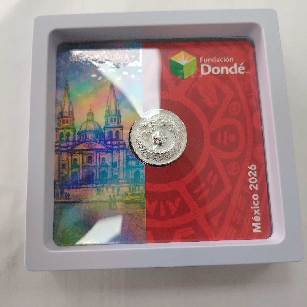 MEDALLA CONMEMORATIVA FRD FÚTBOL MOTIVO QUETZALCÓATL PLATA .925 11.9 GR (NUEVO)