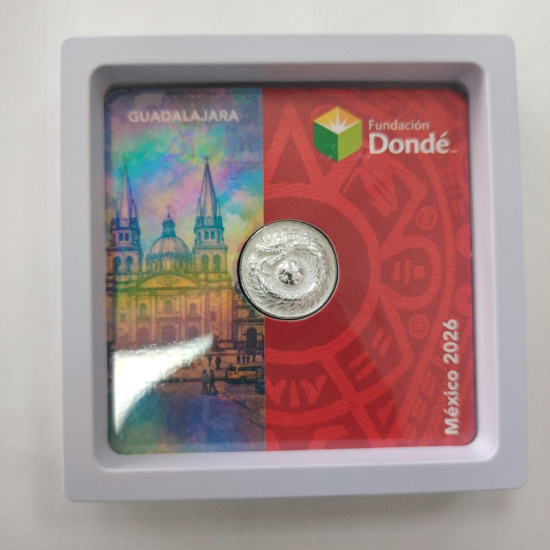 MEDALLA CONMEMORATIVA FRD FÚTBOL MOTIVO QUETZALCÓATL PLATA .925 11.9 GR (NUEVO)