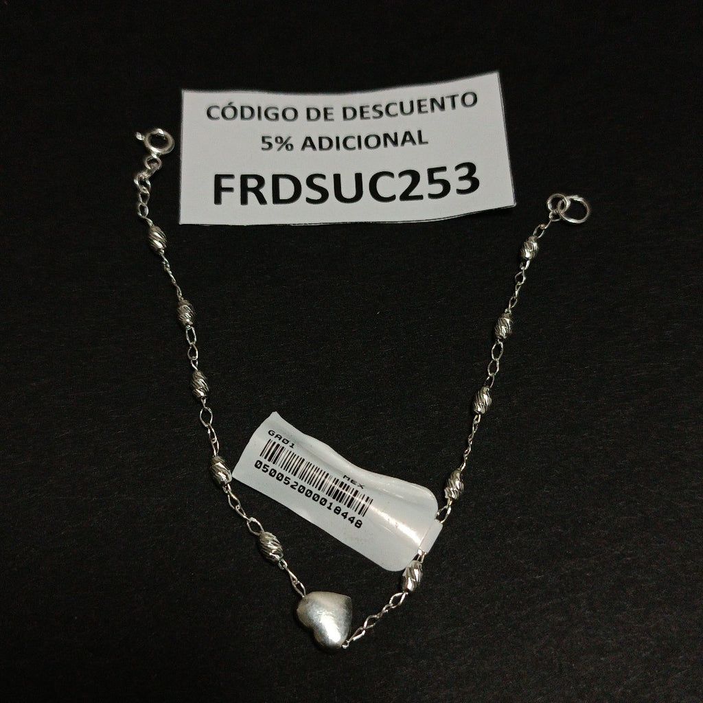 PULSERA TEJIDO CORAZON PLATA .925 18 CM 3.3 GR (NUEVO)