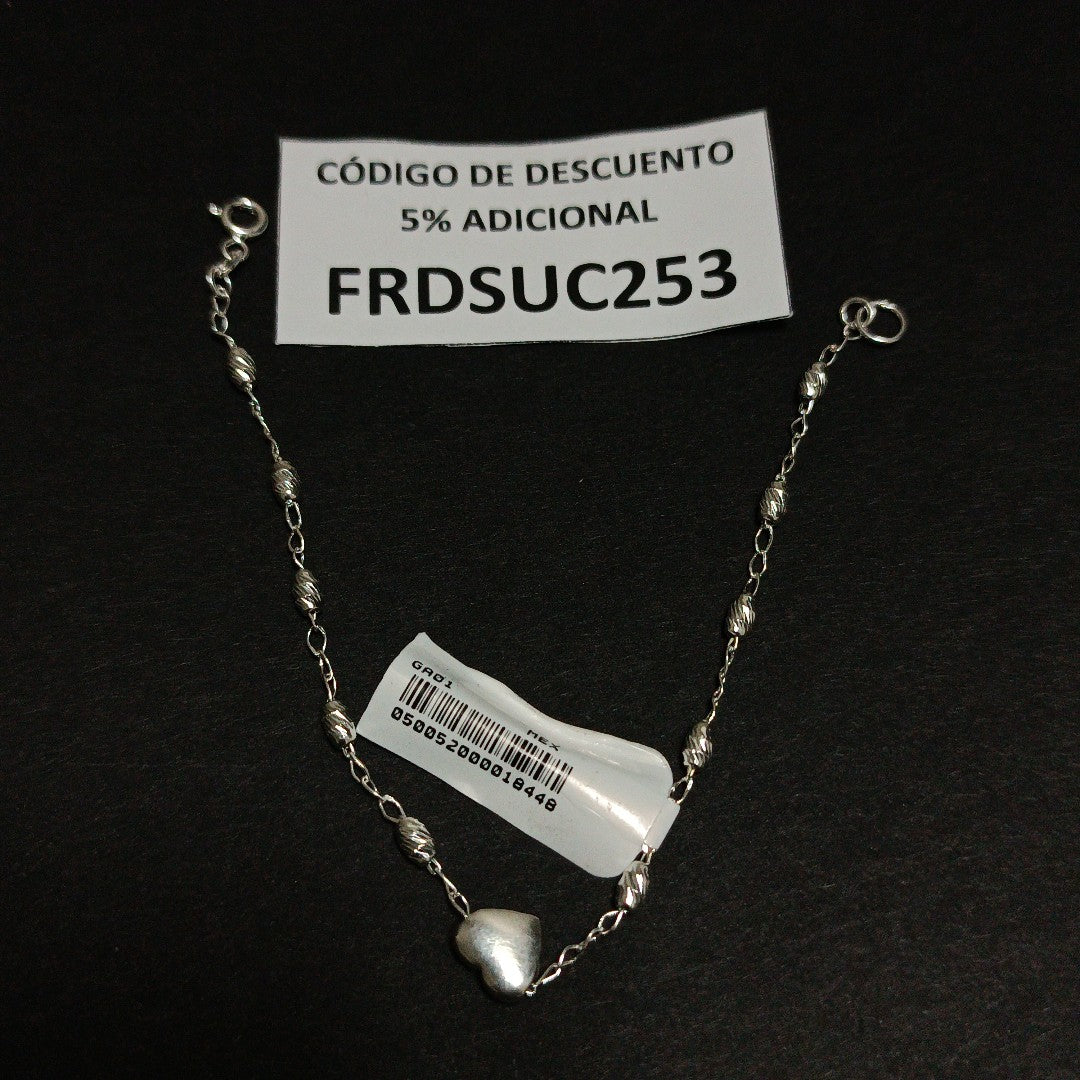 PULSERA TEJIDO CORAZON PLATA .925 18 CM 3.3 GR (NUEVO)