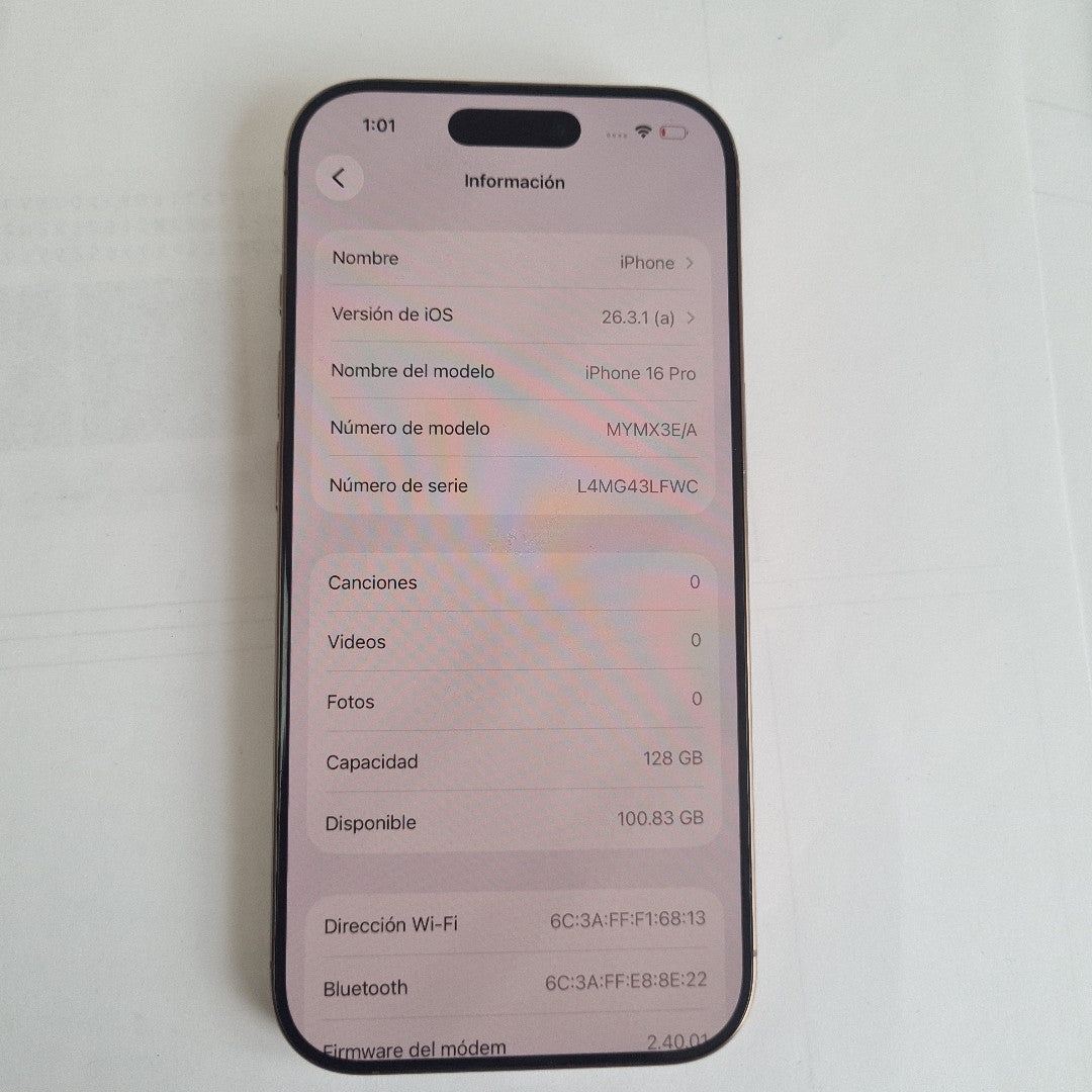 CELULAR APPLE IPHONE 16 PRO A3292 (2024) 128 GB 8 GB RAM (SEMINUEVO)