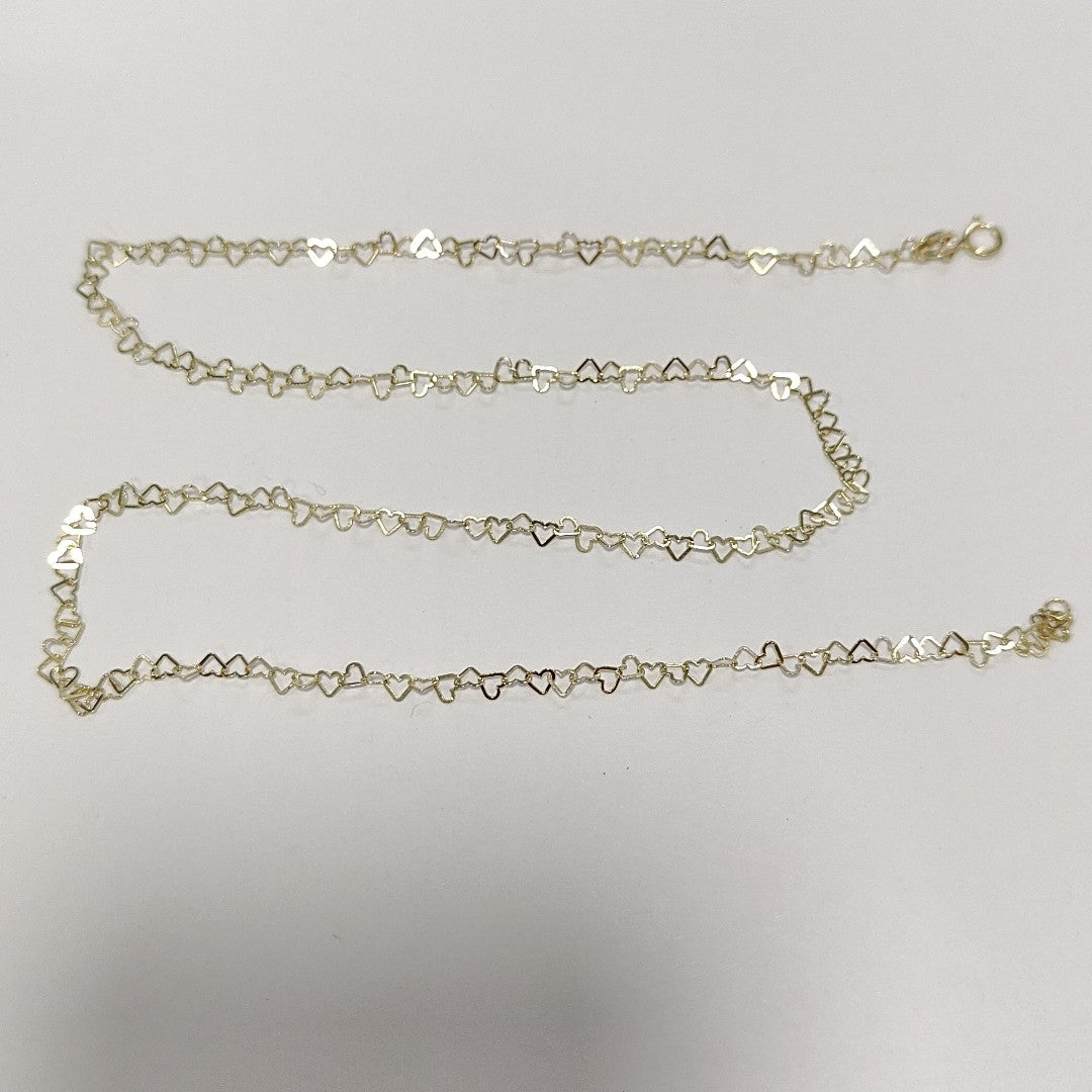 CADENAS TEJIDO CORAZONES ORO 10K 55 CM 2.7 GR (NUEVO)