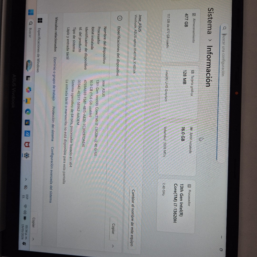 LAPTOP ASUS VIVOBOOK 14 X1405VA-LY611W (2025) 512 GB SSD 16 GB RAM (SEMINUEVO)