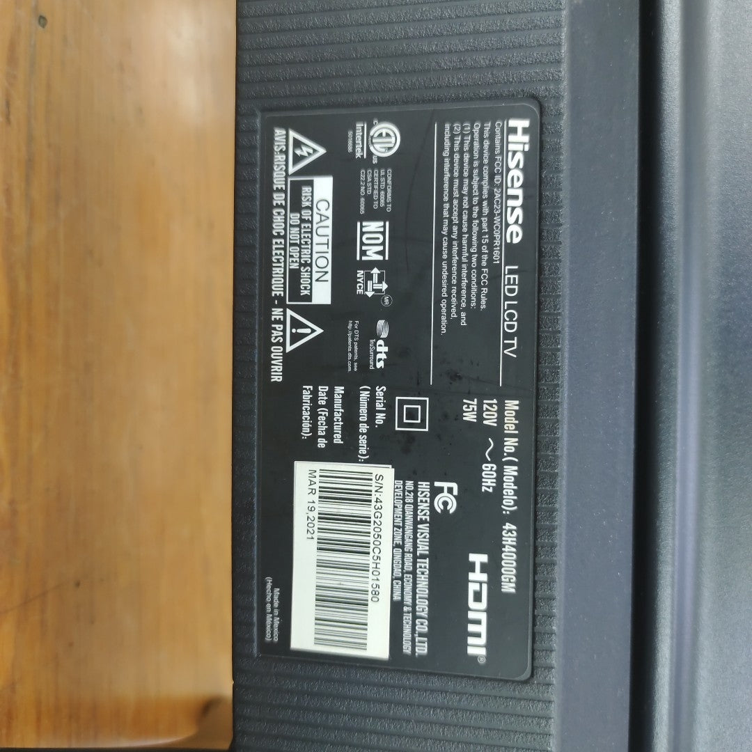 PANTALLA HISENSE 43H4000GM (2020) 43" LED FULL HD (SEMINUEVO)