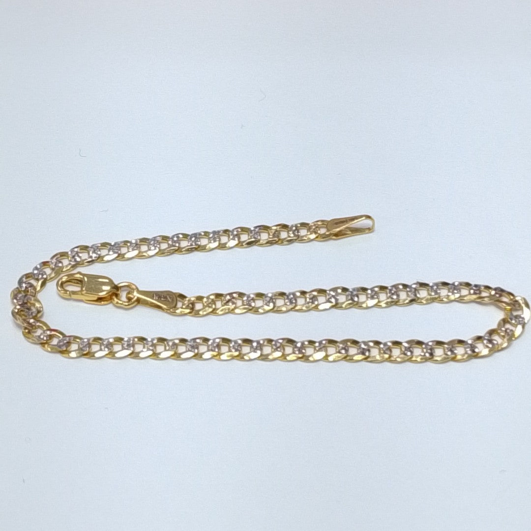 PULSERAS TEJIDO BARBADA DIAMANTADA ORO 14K 18 CM 3 GR (NUEVO)