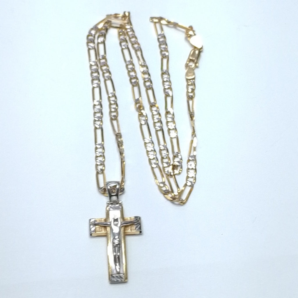 CADENA, CRUCIFIJO ORO, ORO COMBINADO, RODIADO 14 K 13.9 GRMS (SEMINUEVO)