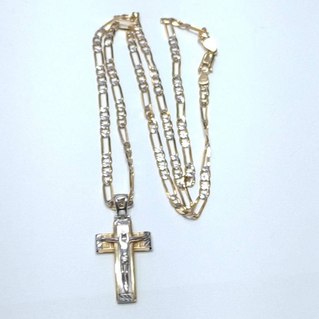 CADENA, CRUCIFIJO ORO, ORO COMBINADO, RODIADO 14 K 13.9 GRMS (SEMINUEVO)