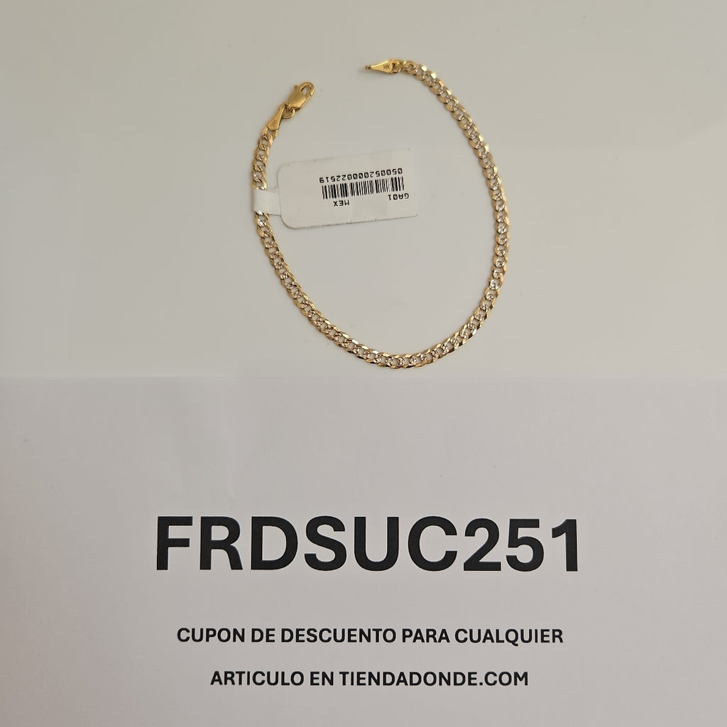PULSERAS TEJIDO BARBADA DIAMANTADA ORO 14K 18 CM 3.2 GR (NUEVO)
