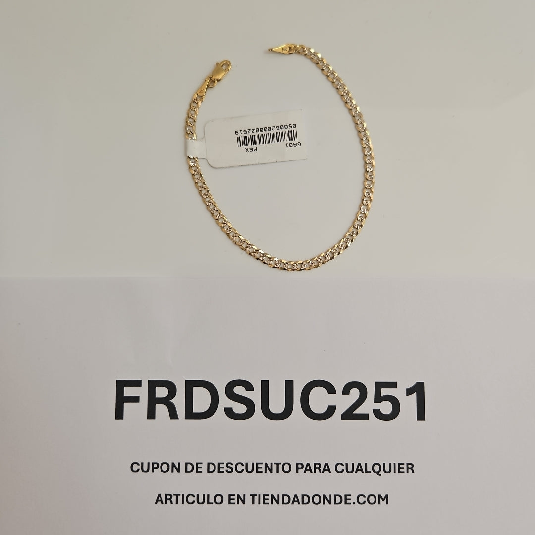 PULSERAS TEJIDO BARBADA DIAMANTADA ORO 14K 18 CM 3.2 GR (NUEVO)