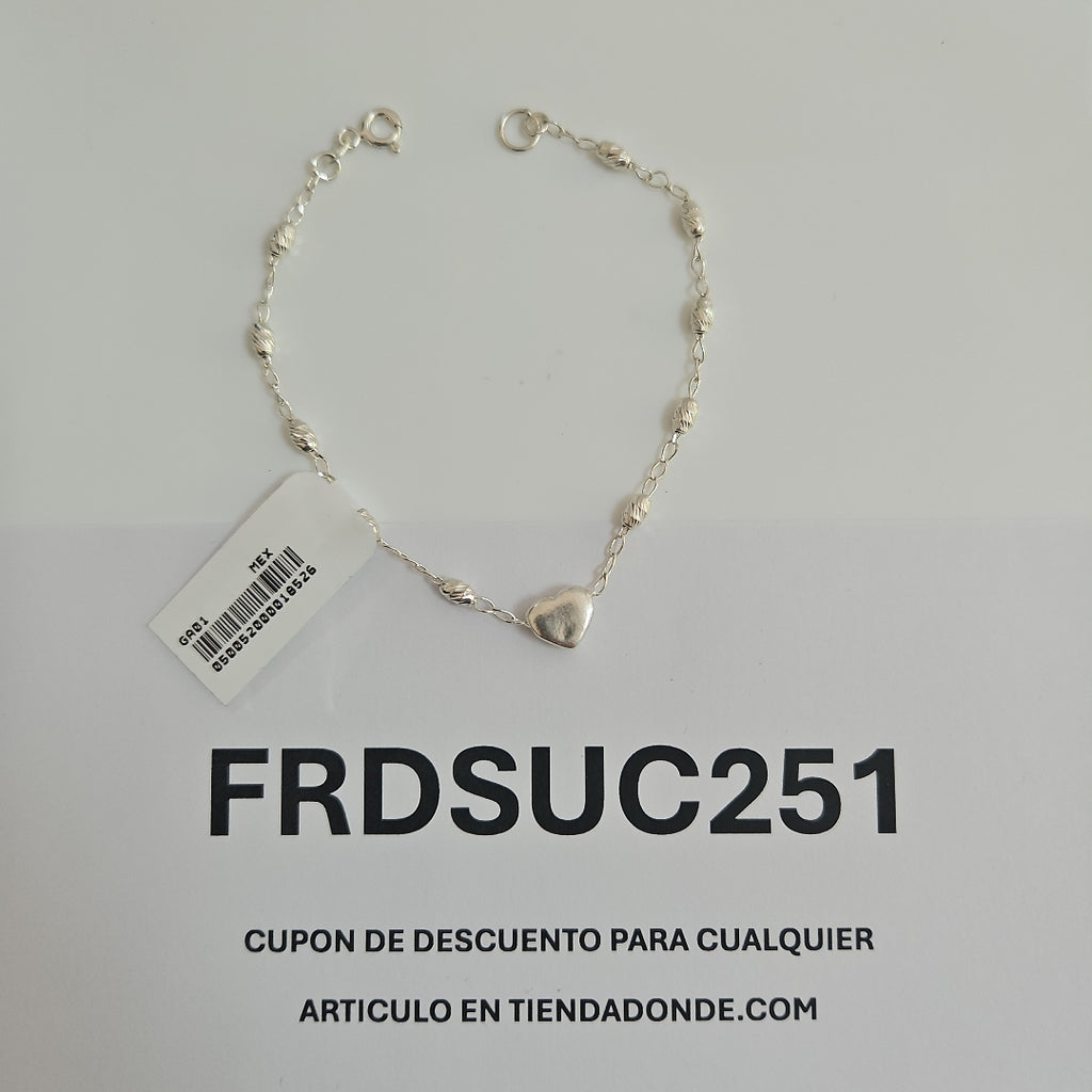 PULSERA TEJIDO CORAZON PLATA .925 18 CM 3.4 GR (NUEVO)