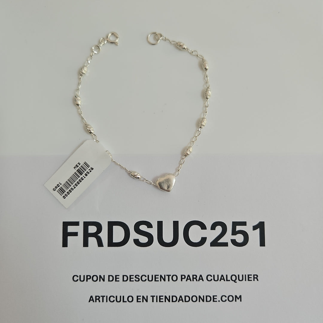 PULSERA TEJIDO CORAZON PLATA .925 18 CM 3.4 GR (NUEVO)