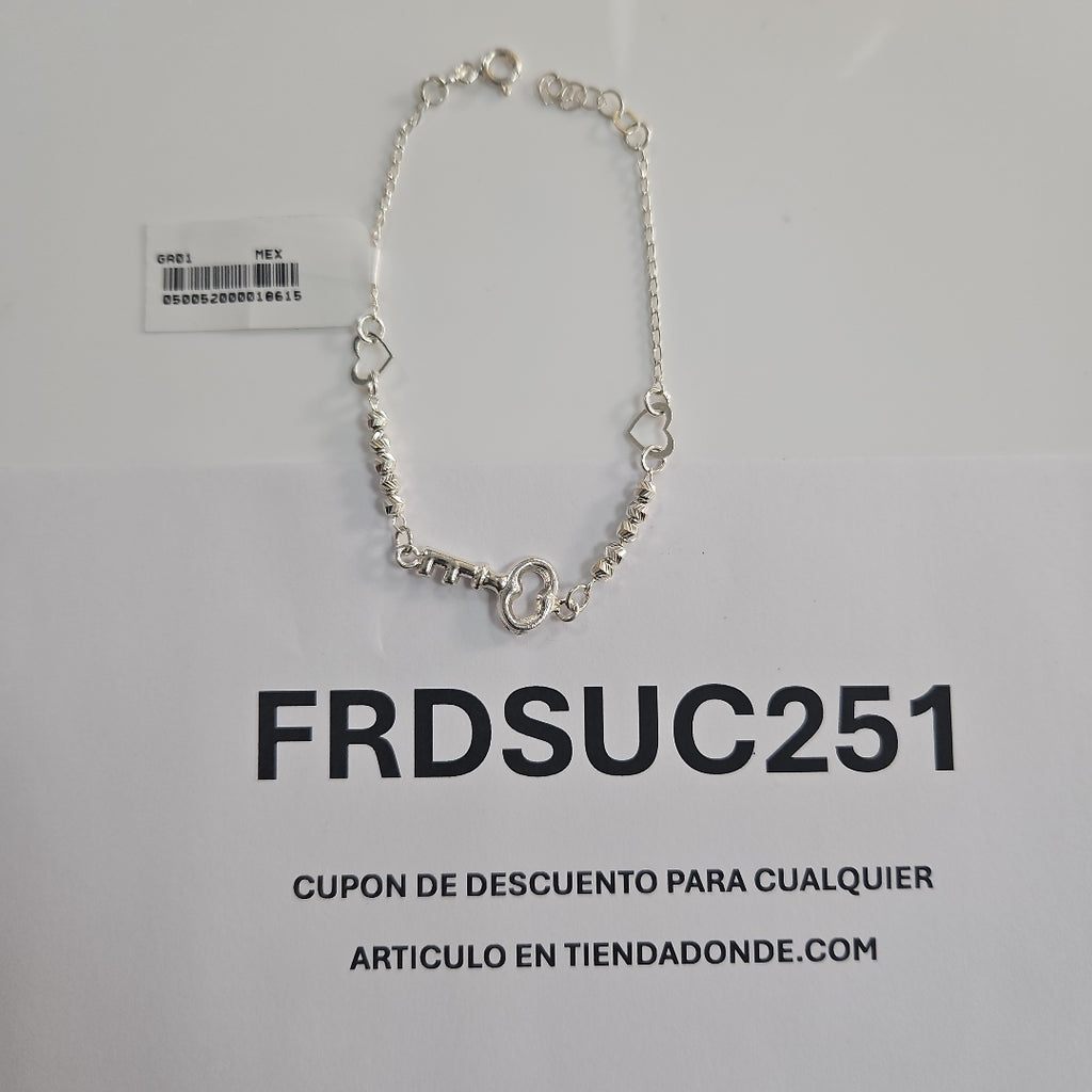 PULSERA TEJIDO LLAVE PLATA .925 18 CM 2.4 GR (NUEVO)
