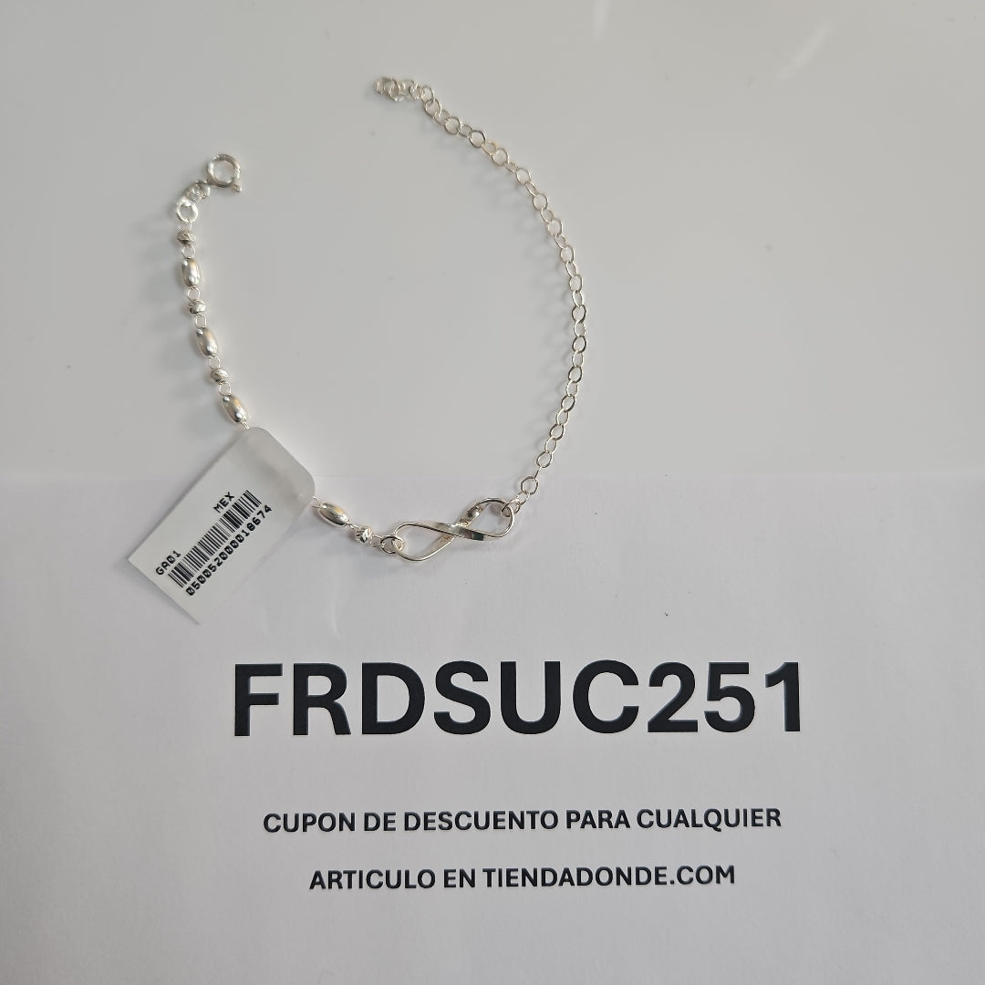 PULSERA TEJIDO INFINITO PLATA .925 18 CM 2.3 GR (NUEVO)