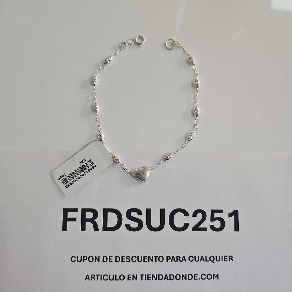 PULSERA TEJIDO CORAZON PLATA .925 18 CM 3.3 GR (NUEVO)