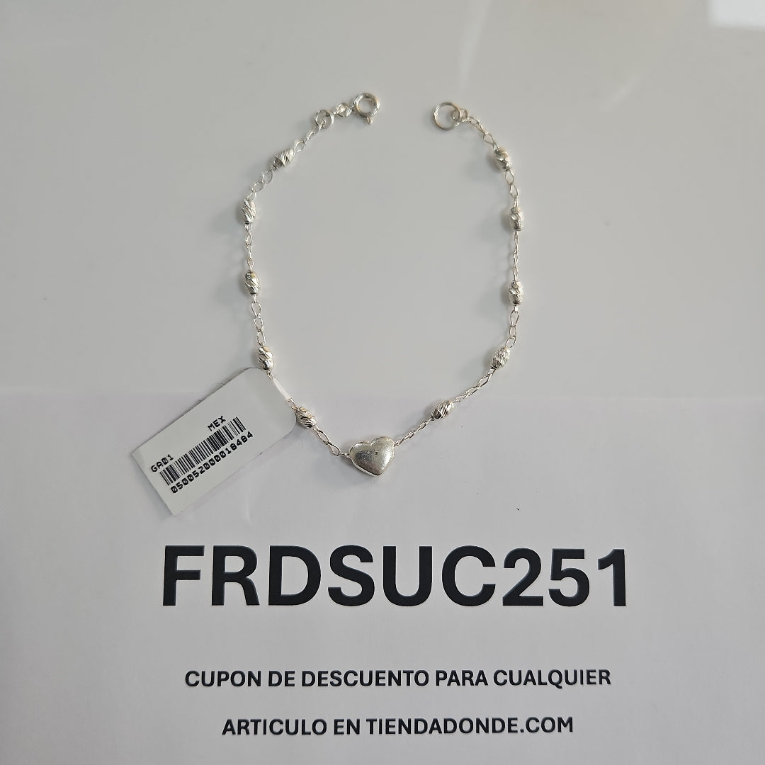 PULSERA TEJIDO CORAZON PLATA .925 18 CM 3.3 GR (NUEVO)