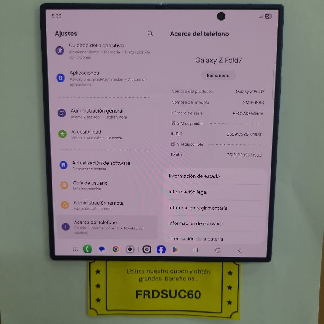 CELULAR SAMSUNG GALAXY Z FOLD7 SM-F966B (2025) 1 TB 16 GB RAM (SEMINUEVO)