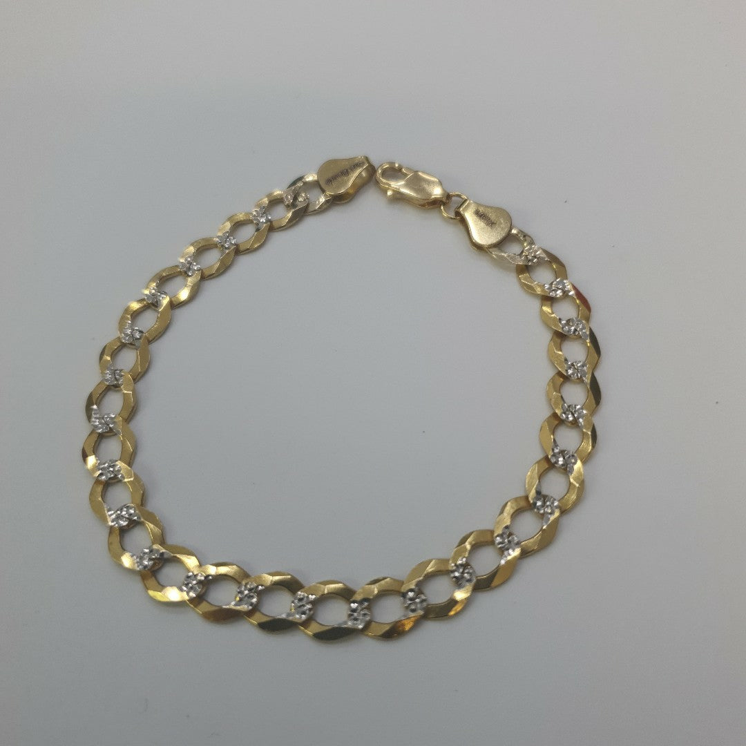 PULSERAS TEJIDO BARBADA DIAMANTADA ORO 14K 21 CM 10.3 GR (NUEVO)
