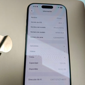 CELULAR APPLE IPHONE 16 PRO A3292 (2024) 128 GB 8 GB RAM (SEMINUEVO)