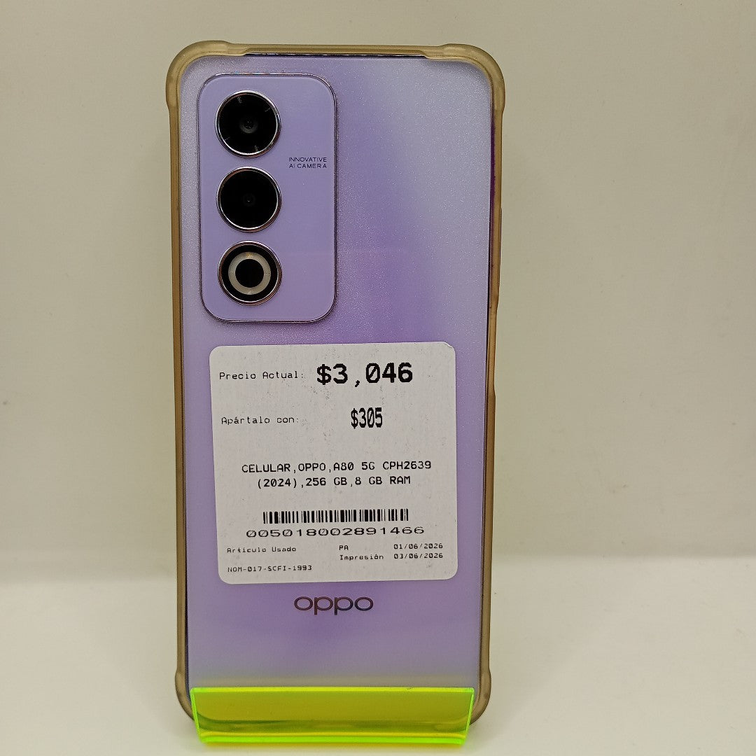 CELULAR OPPO A80 5G CPH2639 (2024) 256 GB 8 GB RAM (SEMINUEVO)