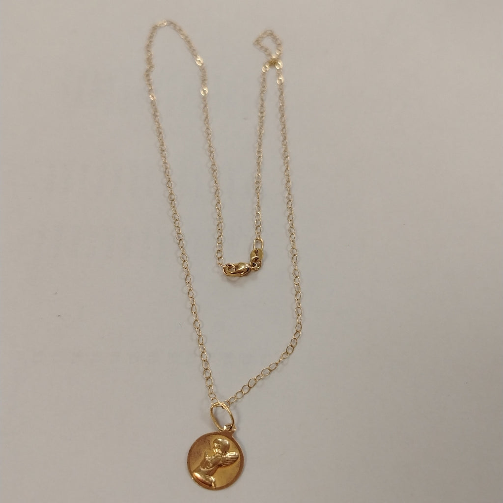 CADENA,MEDALLA RELIGIOSA ORO 14 K 1,60 GRMS (SEMINUEVO)