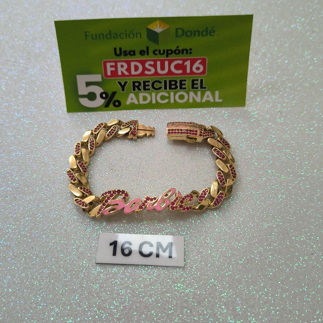K1 14,90 GRMS 14 K ESPECIFICACIONES COMPLEMENTARIAS PULSERA DESGASTADA BARBIE (SEMINUEVO)