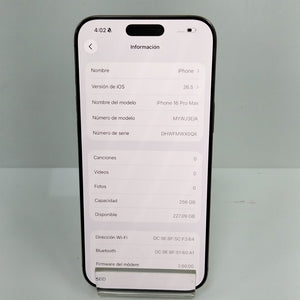 CELULAR APPLE IPHONE 16 PRO MAX A3295 (2024) 256 GB 8 GB RAM (SEMINUEVO)