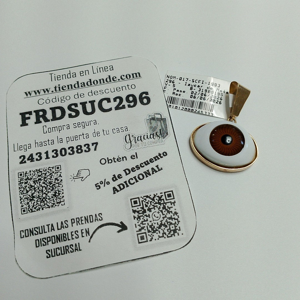 K1 5,50 GRMS 14 K ESPECIFICACIONES COMPLEMENTARIAS DIJE DISEÑO OJO TURCO (SEMINUEVO)