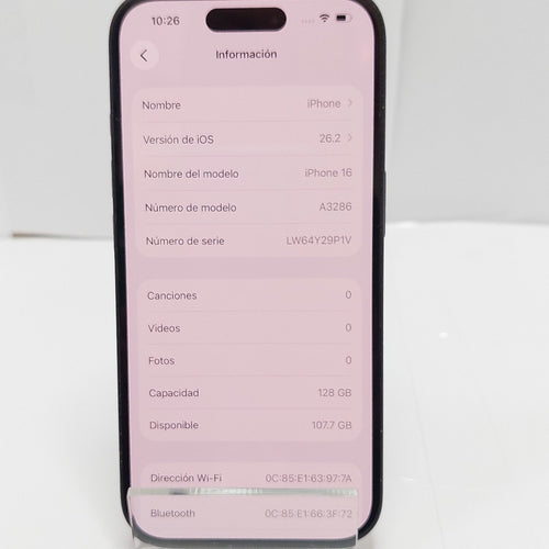 CELULAR APPLE IPHONE 16 A3286 (2024) 128 GB 8 GB RAM (SEMINUEVO)