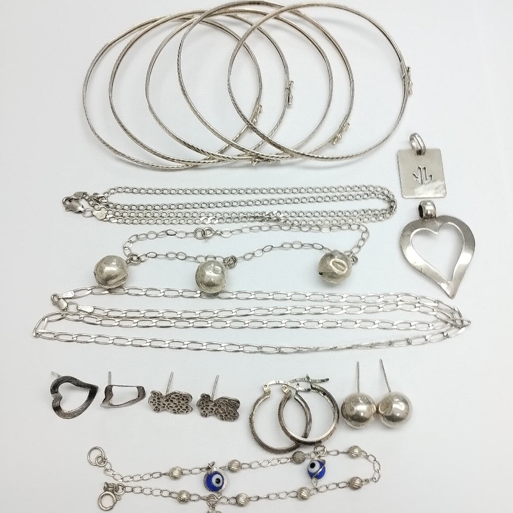 ARETES PAR, CADENA, DIJE, PULSERA PLATA 45.9 GRMS (SEMINUEVO)