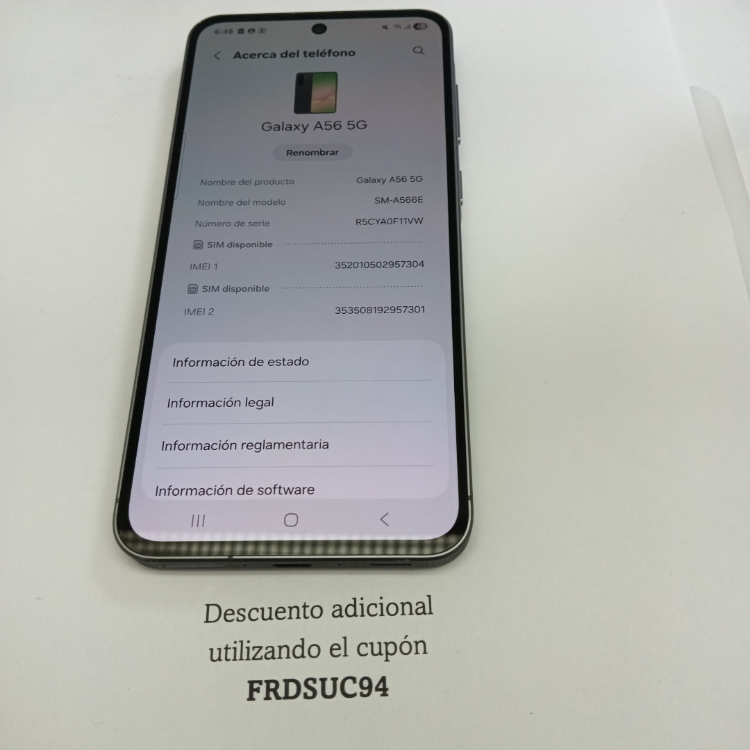 CELULAR SAMSUNG GALAXY A56 SM-A566E (2025) 256 GB 8 GB RAM (SEMINUEVO)