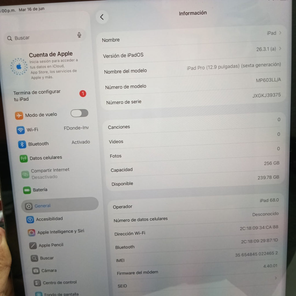 TABLETA APPLE IPAD PRO 6 12.9" A2764 256 GB 8 GB RAM (SEMINUEVO)