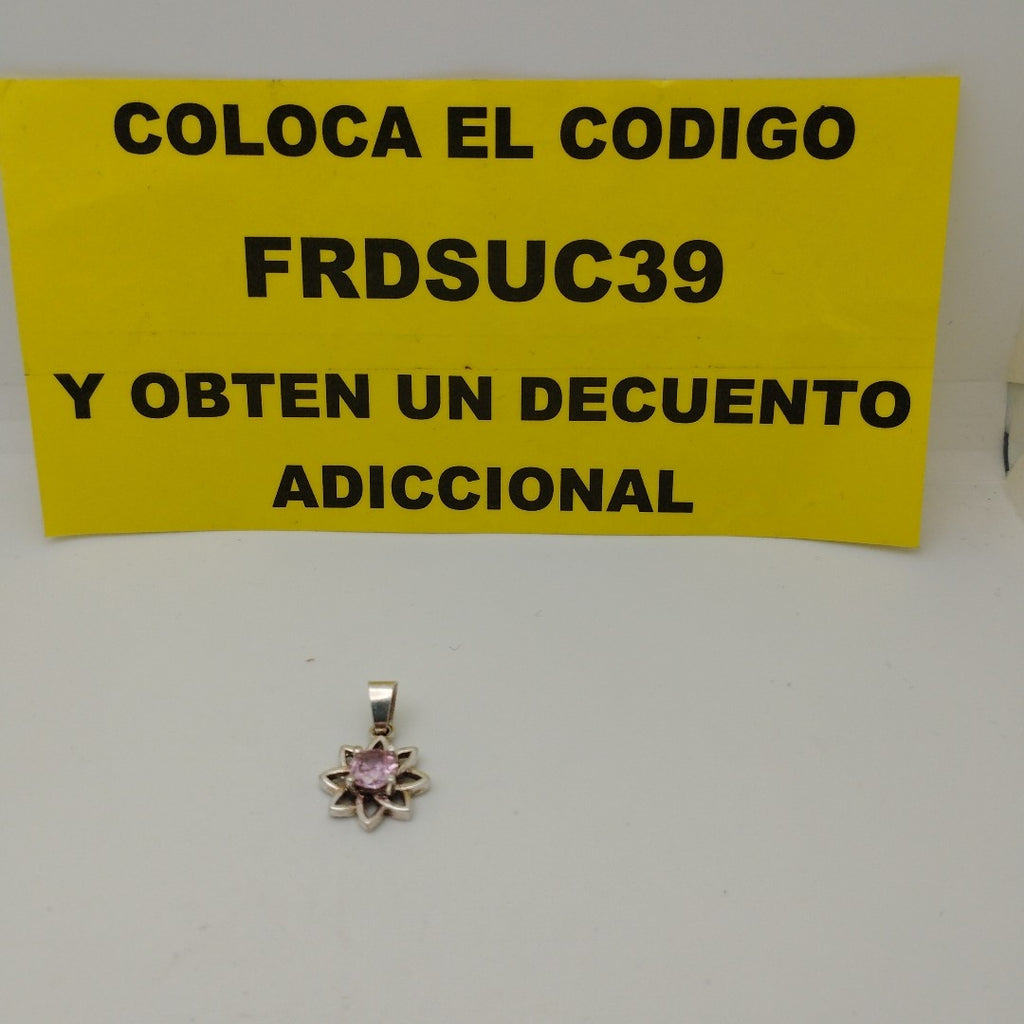 DIJE FLOR CON PIEDRA ROSA PLATA .925 2.1 GR (NUEVO)