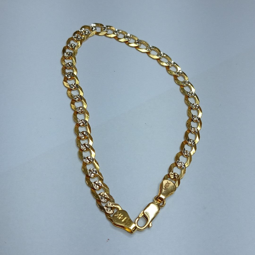PULSERAS TEJIDO BARBADA DIAMANTADA ORO 14K 21 CM 6.5 GR (NUEVO)