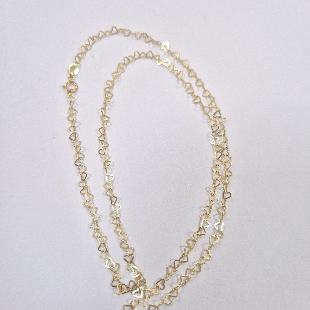 CADENAS TEJIDO CORAZONES ORO 10K 55 CM 2.7 GR (NUEVO)