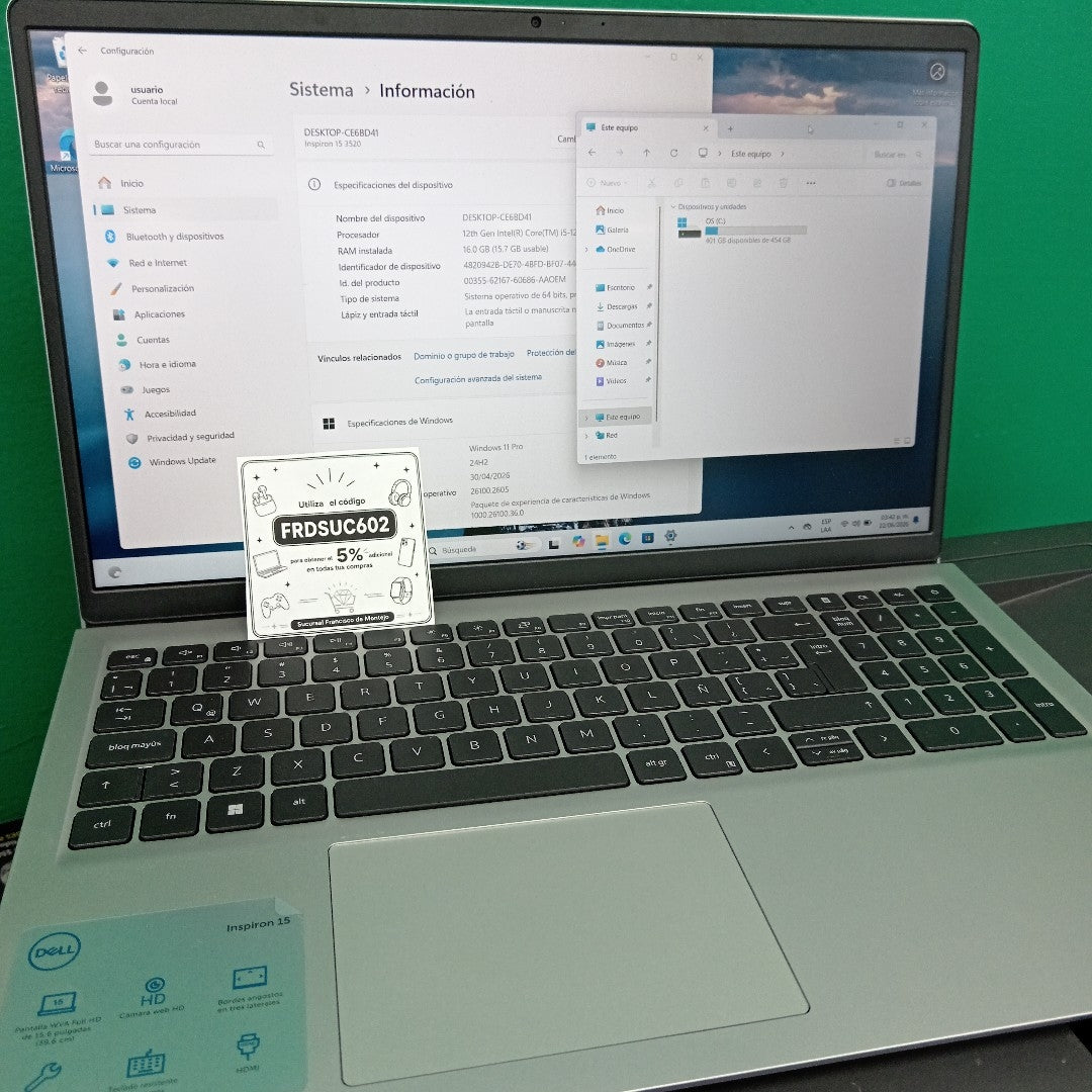 LAPTOP DELL INSPIRON 15 3520 (2024) 512 GB SSD 16 GB RAM (SEMINUEVO)