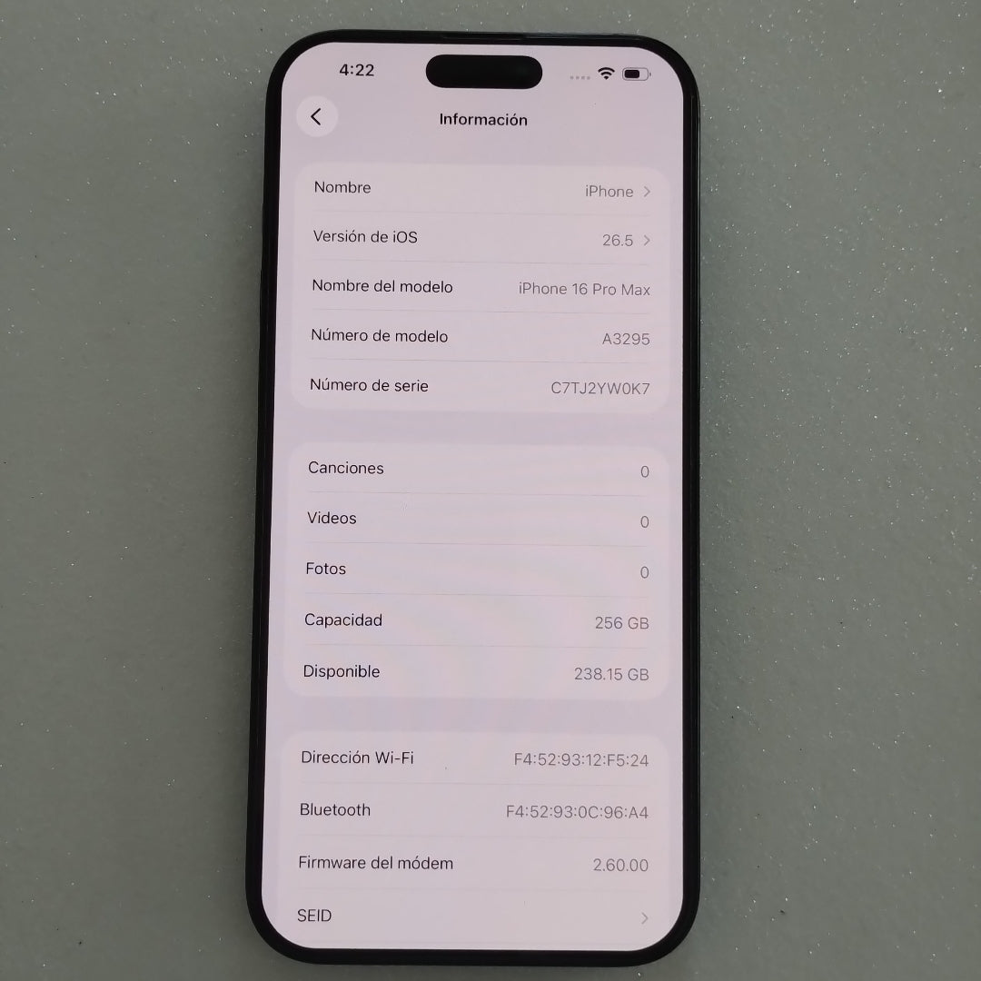 CELULAR APPLE IPHONE 16 PRO MAX A3295 (2024) 256 GB 8 GB RAM (SEMINUEVO)