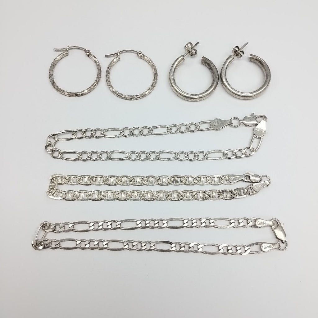 ARRACADAS PAR, CADENA, PULSERA PLATA 76.6 GRMS (SEMINUEVO)