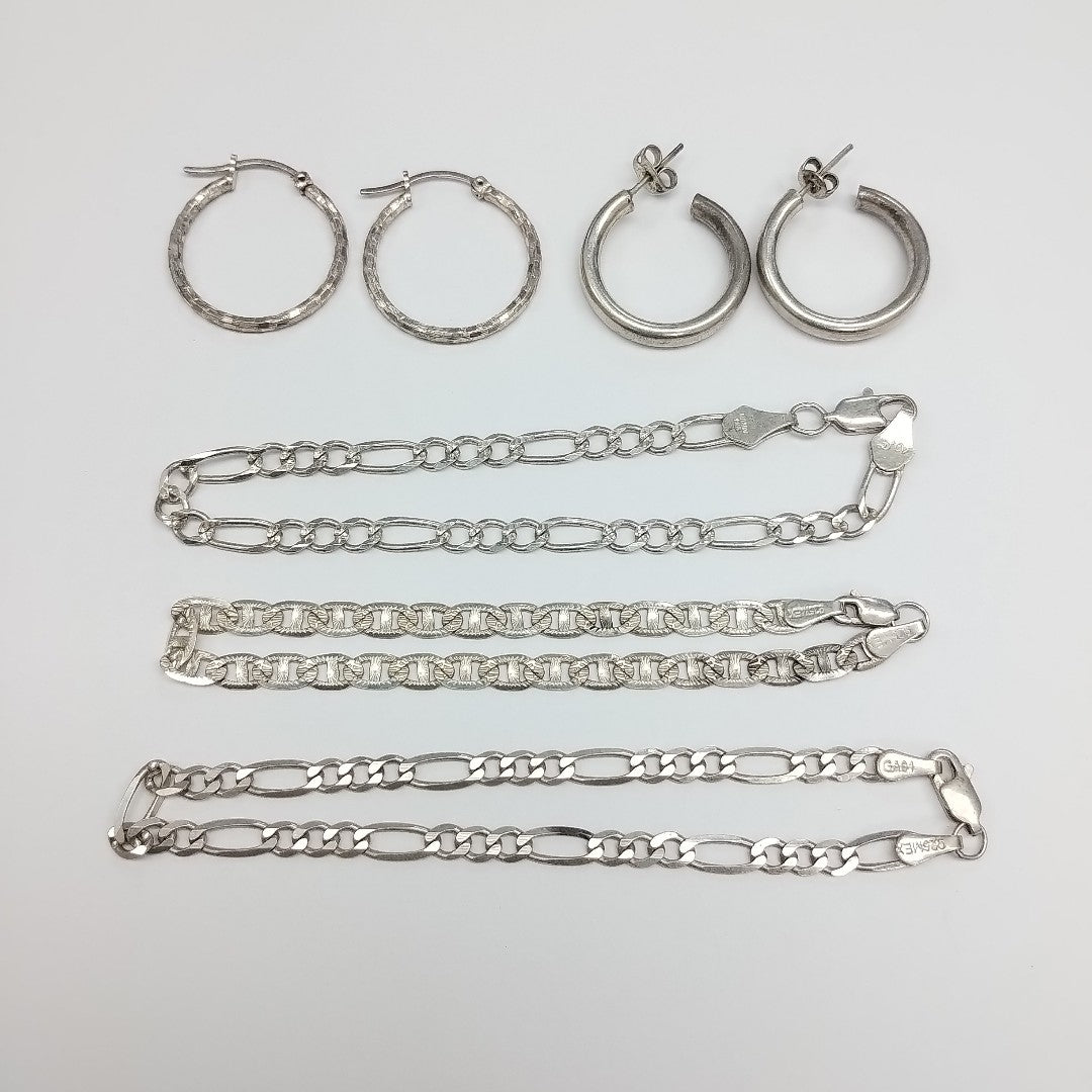 ARRACADAS PAR, CADENA, PULSERA PLATA 76.6 GRMS (SEMINUEVO)