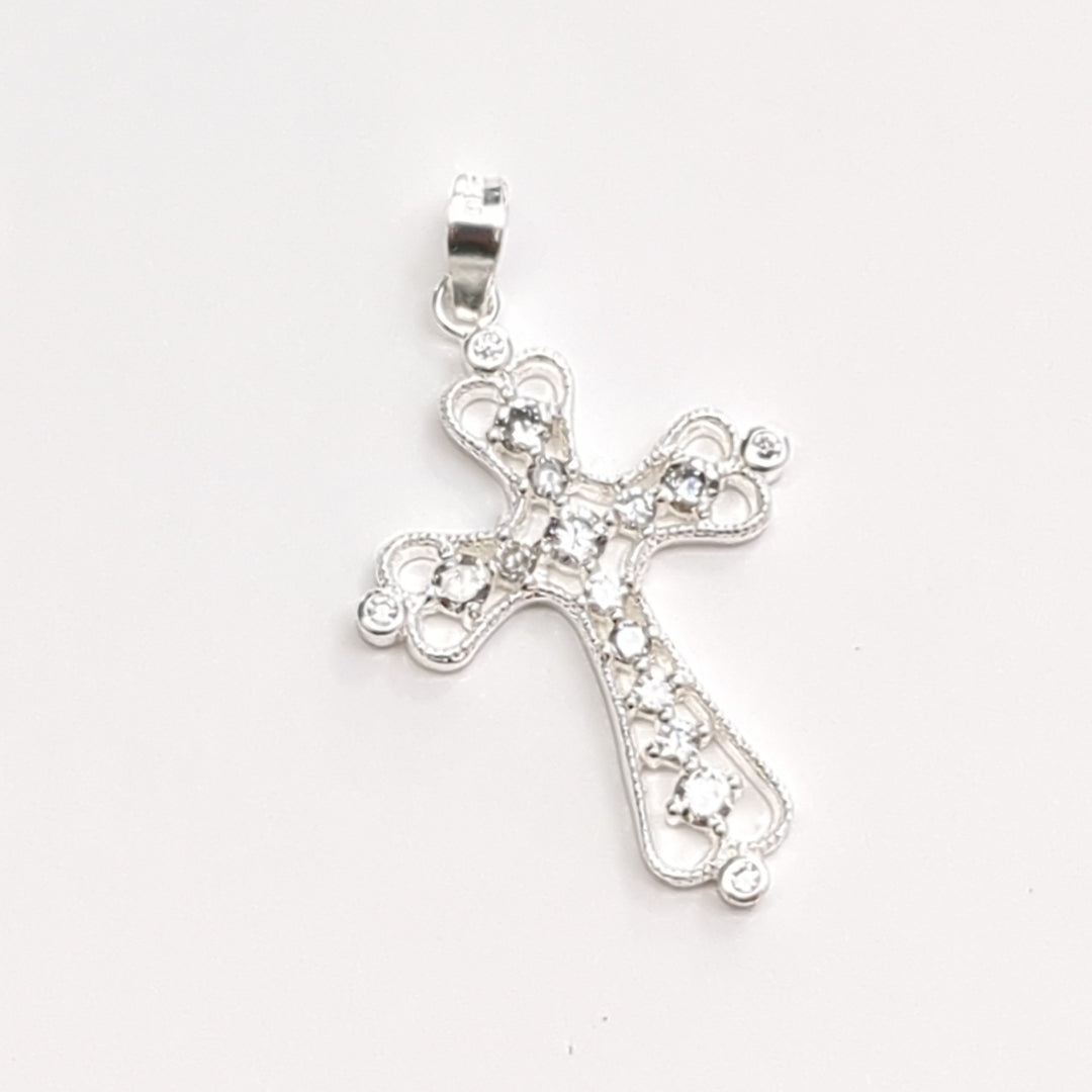 DIJE CRUZ TIPO FILIGRANA CON CIRCONIAS PLATA .925 2.6 GR (NUEVO)