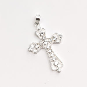 DIJE CRUZ TIPO FILIGRANA CON CIRCONIAS PLATA .925 2.6 GR (NUEVO)