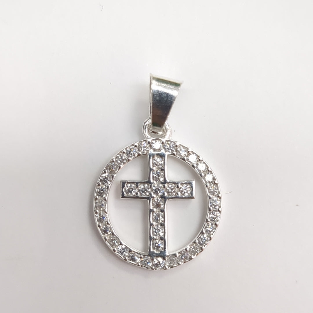 DIJE CRUZ C/CIRCONIAS PLATA .925 2.5 GR (NUEVO)