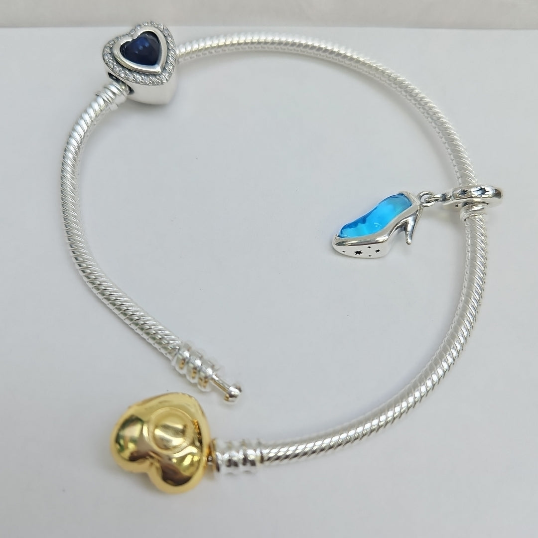 PULSERA TEJIDO ARTICULADA CON CHARMS PLATA .925 21 CM 18.4 GR (NUEVO)