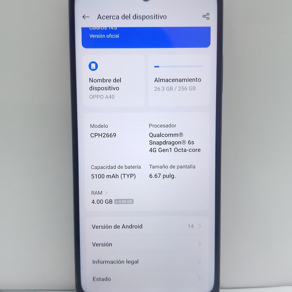 CELULAR OPPO A40 CPH2669 (2024) 256 GB 4 GB RAM (SEMINUEVO)