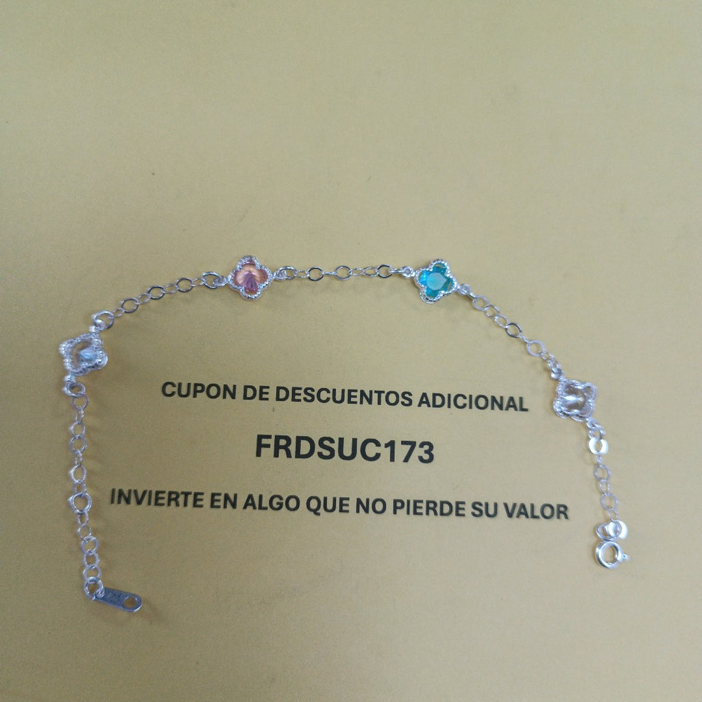 PULSERA ESPECIAL CON PIEDRAS DE COLOR PLATA .925 18 CM 3.32 GR (NUEVO)