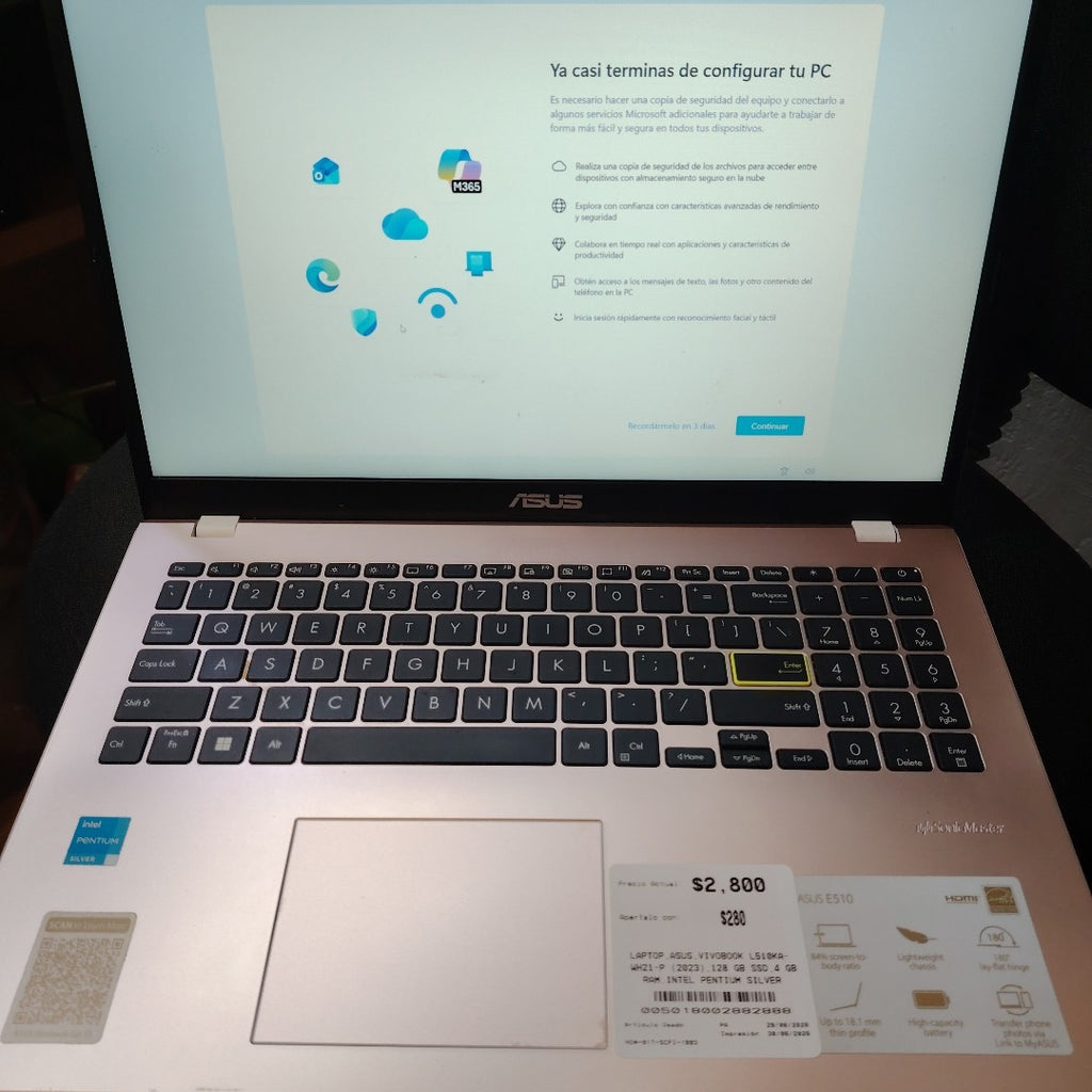 LAPTOP ASUS VIVOBOOK L510KA- WH21-P (2023) 128 GB SSD 4 GB RAM (SEMINUEVO)