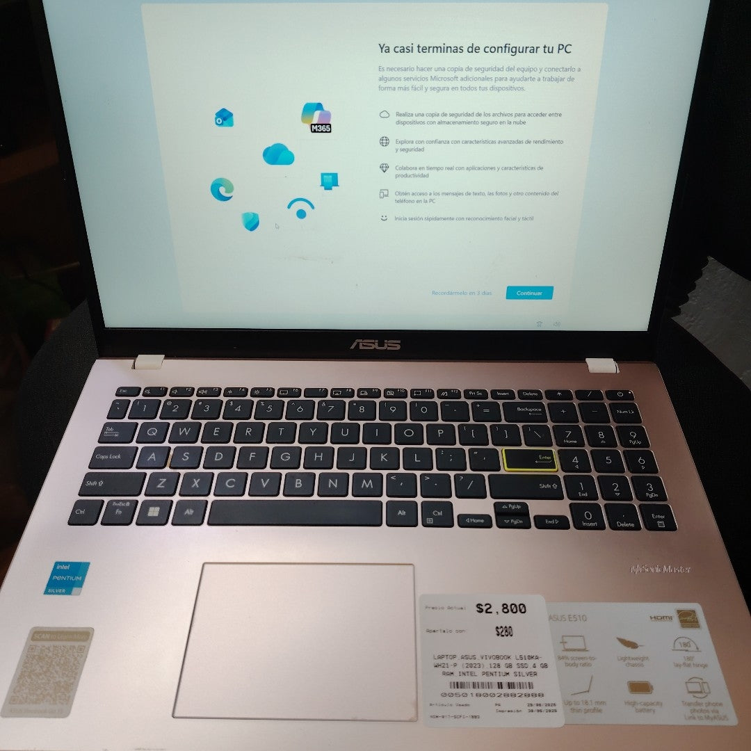LAPTOP ASUS VIVOBOOK L510KA- WH21-P (2023) 128 GB SSD 4 GB RAM (SEMINUEVO)